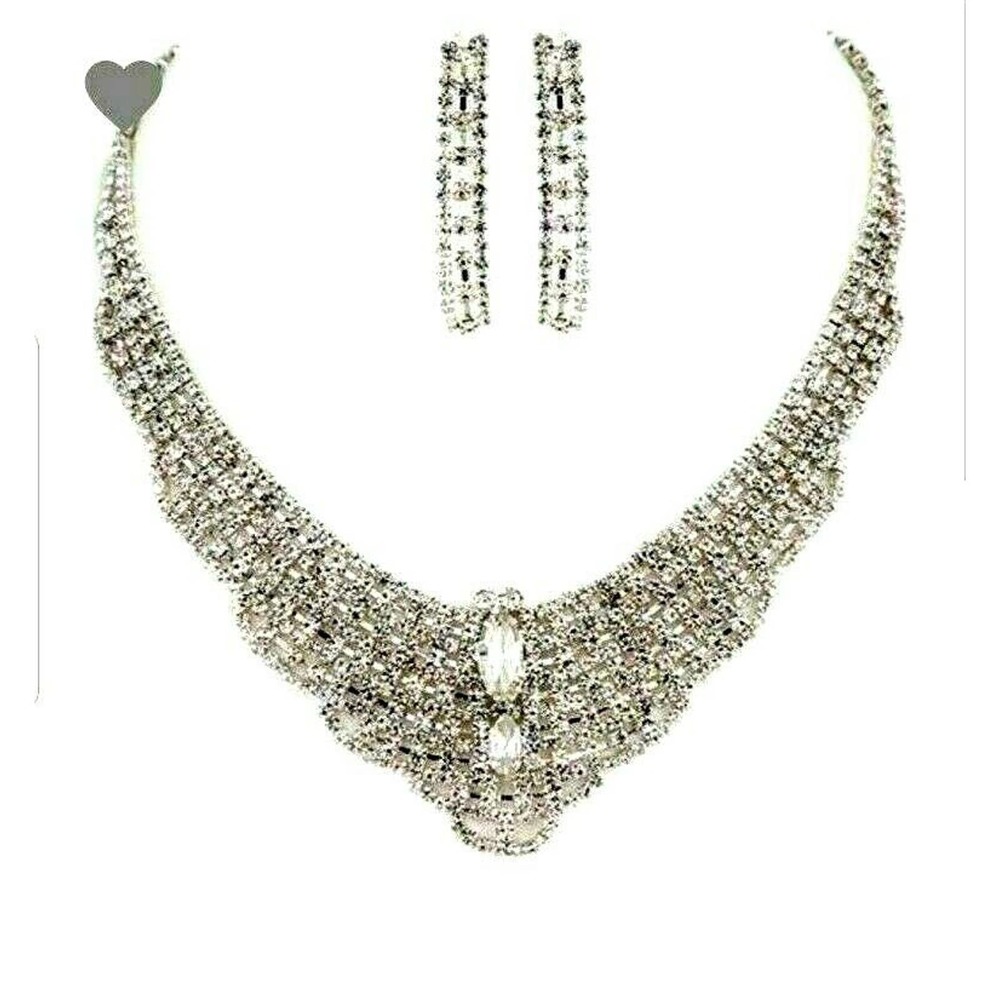 Necklace and Earring Set Silver CZ Wedding Prom
